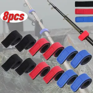 Fishing Rod Elastic Tie Straps Set of 8, Easy Fastening Design, Reusable Fishing Accessories, Convenient Fishing Gear