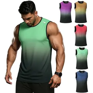 3 Pack Men’s Gradient Sleeveless Workout Tank Top, Breathable Lightweight Athletic Muscle Shirt, Quick Dry Crewneck Gym Tank for Running, Training and Everyday Sports Activities