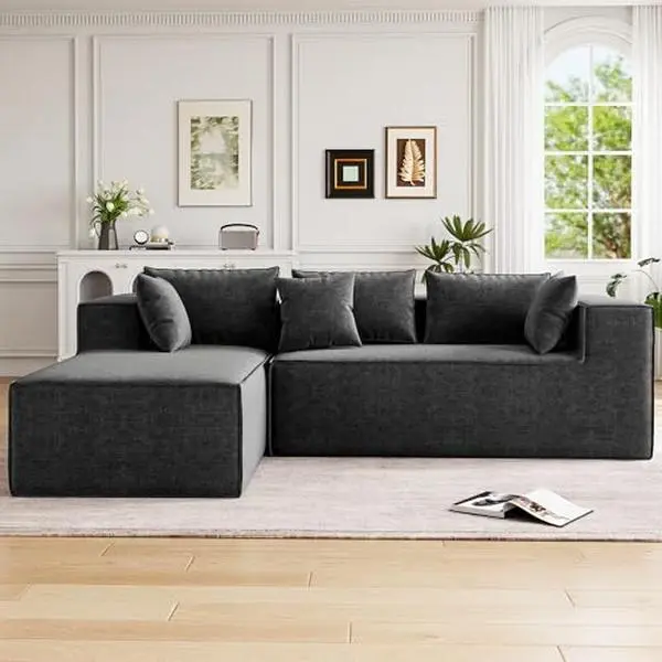 GAOMON Modular Couch Living Room Furniture, L-Shaped Polyester Upholstered Corner Sofa with Pillows, High-Density Foam, No Assembly Required, Dark Grey