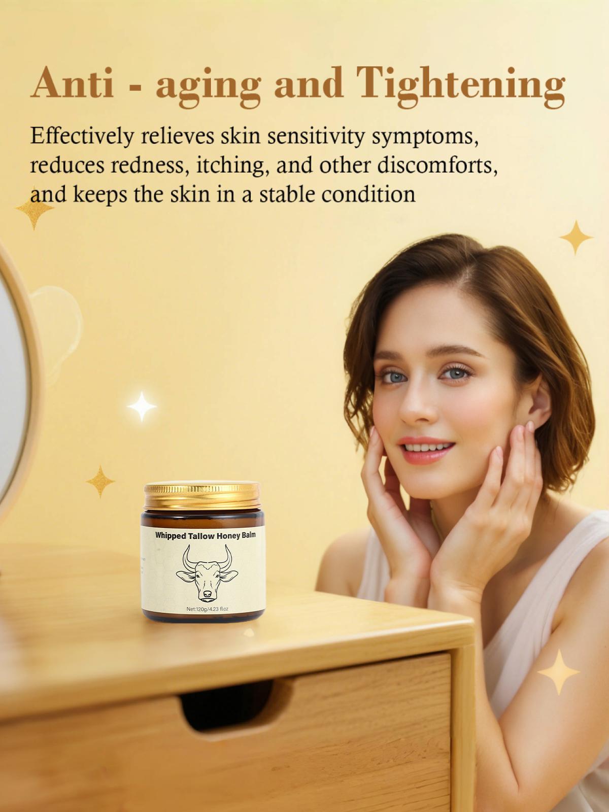 Organic Grass-Fed Beef Tallow Balm with Raw Honey & Beeswax - Natural Moisturizer for All-Body Skin Care, Hydrating Formula with Vitamins A, D, E, K, 4.23 Oz -Unscented