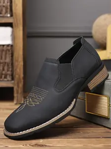 Men's Business Embroidery Decor Slip on Dress Shoes, Fashionable Pointed Toe Low Heel Shoes for Daily Wear, Lightweight Breathable Comfortable Shoes for Men, Boy