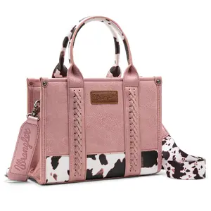 Cow Print Accented Wrangler Concealed Carry Crocodile Pattern Tote/Crossbody Bag by Wrangler