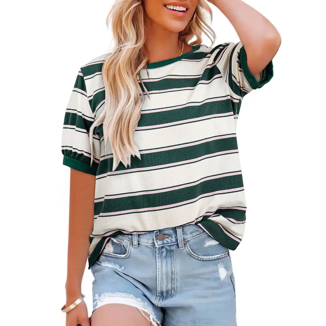 Dokotoo Women's Summer Tops 2026 Striped Color Block Short Sleeve T-Shirts Crewneck Casual Loose Basic Tee Blouses 95% Cotton 5% Elastane Breathable Lightweight Soft Durable - TikTok Shop