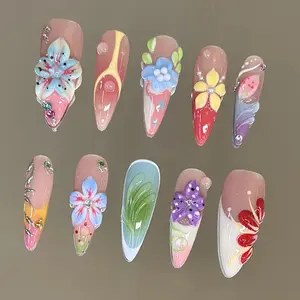 NailVesta RAINBOW BLOOM – 100% Handcrafted 3D Press-On Nails | Reusable, Long-Lasting, Salon-Quality black lace nail art nail art