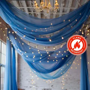 Royal Blue Chiffon Ceiling Drapery, Durable Flame Resistant Long Curtain Backdrop Panel With Rod Pocket 5ftx32ft