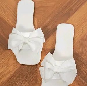 White Bow Slides for Women - Comfortable & Stylish Open Toe Sandals with Large Bow Detail - Perfect for Summer Outfits