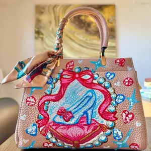 Princess Themed Hand Painted Bag with Enchanted Slipper Design and Heart Accents