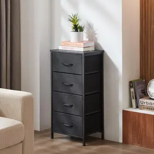 CHIC HOUSE 4-Drawer Dresser, Textile Storage Column, Bedroom, Hallway, Entryway, and Closet Organizing Unit, Durable Metal Structure, Wooden Surface, Simple Grip Handles, Dark Charcoal