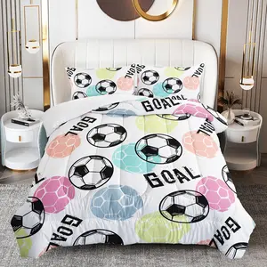 3pcs Soccer Football Comforter Set, Goal Duvet Set for Girls and Adults Bedroom or Guest Room Decor, Lightweight Soft All Seasons Comforter Machine Washable Microfiber Quilt with 2 Pillowcases , Gifts for the Family
