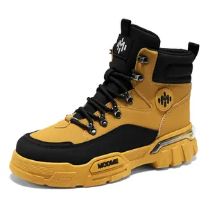 Men's Safety Boots High Top | Lightweight Waterproof Work Boots | Non-Slip Industrial Construction Shoes | Casual Non-Slip Outdoor Hiking Boots Yellow Worker