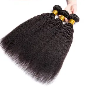 Kinky Straight 5x5 Lace Closure With Bundles 12A Unprocessed Yaki Straight Hair Extensions 3/4 Bundles Natural Remy Hair Weaving For Black Women 14''-32'' Length yaki  straight  hair