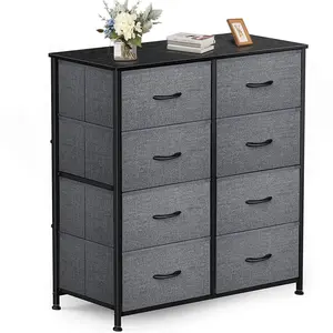Yesker Dresser for Bedroom Storage Tower with 8 Drawers Fabric Bins Sturdy Metal Frame Wood Top Small Organizer Unit for Guest Room, Closet, Living Room, Hallway, Home Furniture, Office, Dark Gray