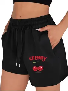 Women's Cherry Print Boxer Shorts, Casual Comfy Breathable Shorts for Daily Wear, Ladies Bottoms for Summer