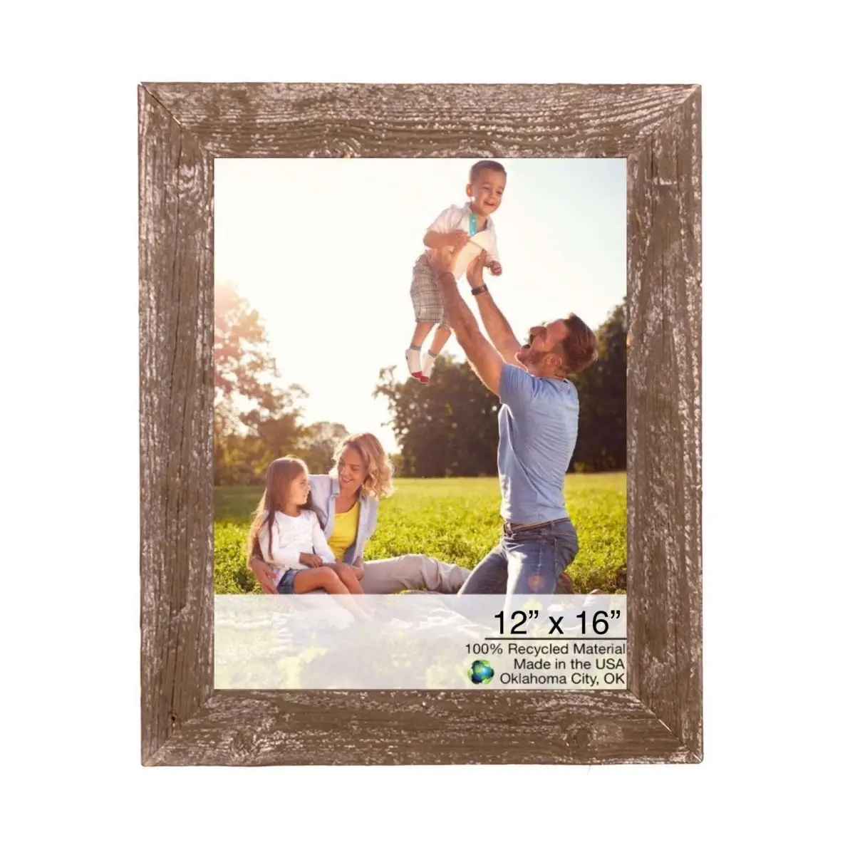 212 MAIN 12x16 in. Rustic Distressed Reclaimed Handmade Brown Wooden Photo Frame - Cardboard-Backed Farmhouse Wall Decor for Hanging Displays (Rust-Accented Finish)