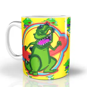 Reptar Rugrats White Ceramic Mug, Reptar Rugrats Movie Graphic Mugs, Cute Funny Christmas Mugs for hot Coffee Tea Cup