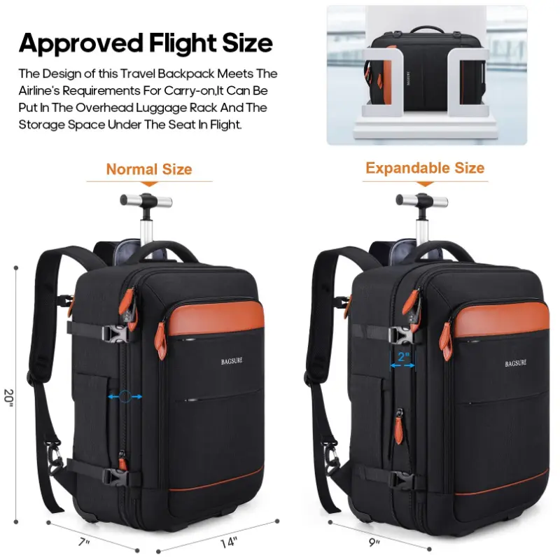 BAGSURE Rolling Backpack with Wheels 17.3 Inch Carry-On Laptop Backpack for Men Women Large Capacity Durable Travel Backpack with USB Port & Anti-Theft Features,summerwins - TikTok Shop BAGSURE Rolling Backpack with Wheels 17.3 Inch Carry-On Laptop Backpack for Men Women Large Capacity Durable Travel Backpack with USB Port & Anti-Theft Features,summerwins - TikTok Shop
