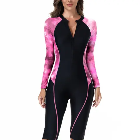 Women's Long Sleeve One-Piece Swimsuit Quick-Dry Swimwear for, Swimming Racing Surfing Snorkeling, Slimming Design Modest Swimwear