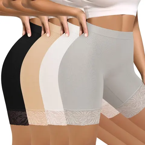 Morelect Women's 4-Pcs High-Waist Capri Panties for Women - Elegant, Lightweight Basic Fabric, Invisible Elastic Waistband, Seamless Stretch, Breathe-Easy Hem, Lace Cuffs, Smooth Under Tees/Leggings, Normal Type Spring Summer Casual Wear,sohochic