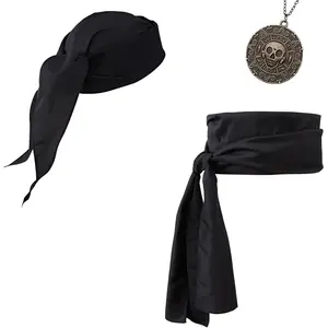Pirate Costume Accessories Women Men Pirate Bandana Headband  Scarf Pirate Sash Belt and Pirate  3 count