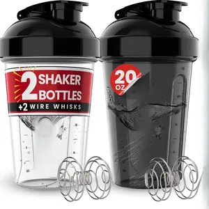 2-Pack 20oz Sports Drinking Bottle - Leak-Proof Protein Shaker with Wire Whisk for Protein Mixes, Premium Gym Accessory