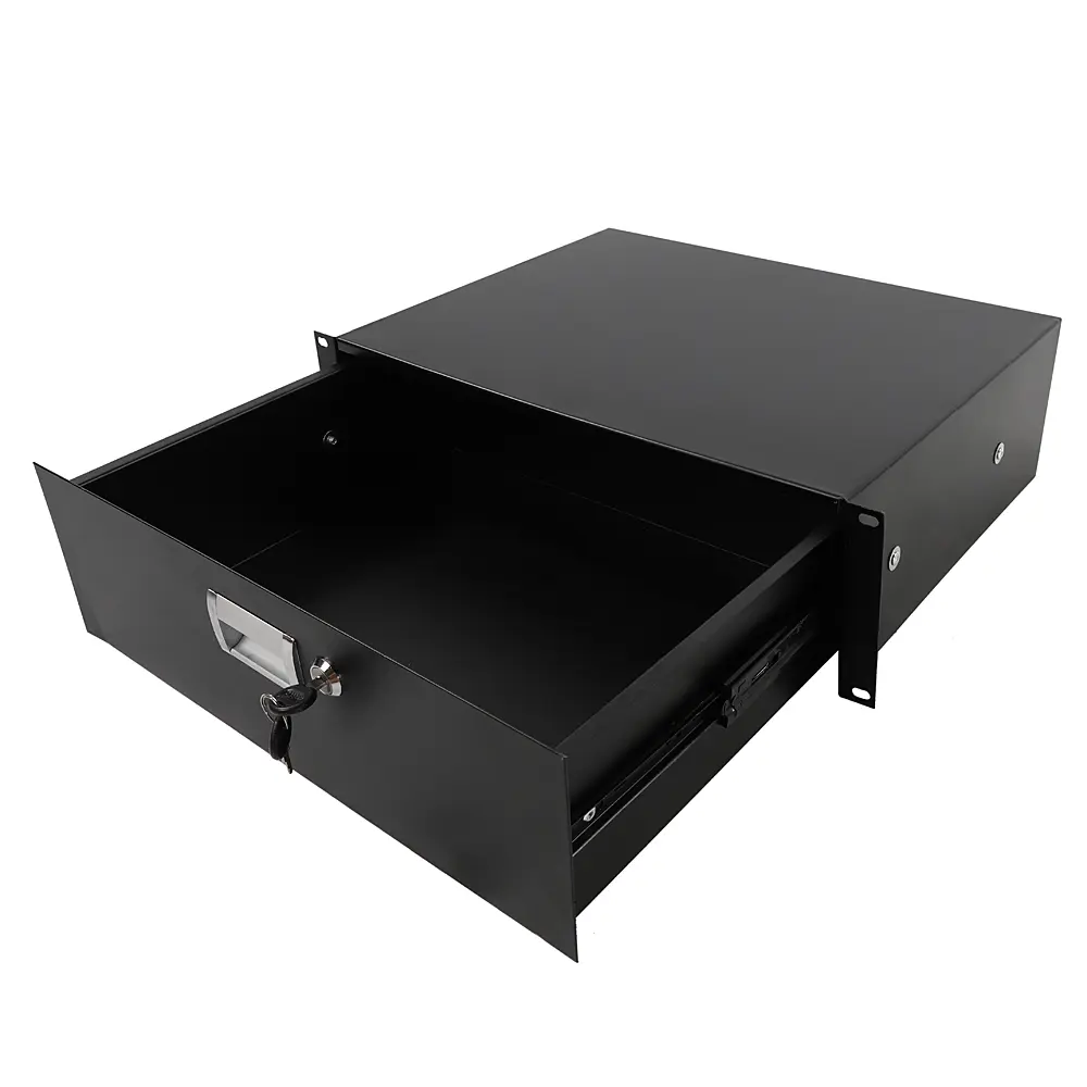 Flower Dance 3U Steel Plate Lockable DJ Equipment Cabinet - 19.02*13.98*5.31 in, Lock-and-Key, Cable Management, Elegant Durable Storage for 19-inch Audio Equipment, Daily Use
