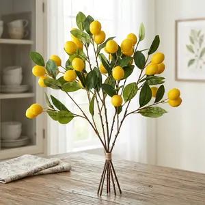 4pc Artificial Lemon Branch with 6 Lemon Fruits, Bonsai Ornament, Artificial Fake Fruit, Simulated Green Plant Decoration