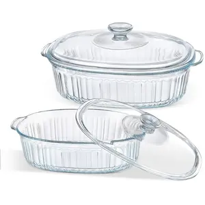 Glass Casserole Dish with Lid Oven Safe 50/85oz Rectangular Baking Pan with Rims Microwave Safe for Kids Baking Cookies Pasta Chicken Non-Toxic Food Container