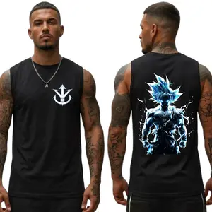 Men's Anime Muscle Tank Top, Blue Aura Warrior Graphic Sleeveless Shirt, Manga Gym Tank, Streetwear Workout Tee
