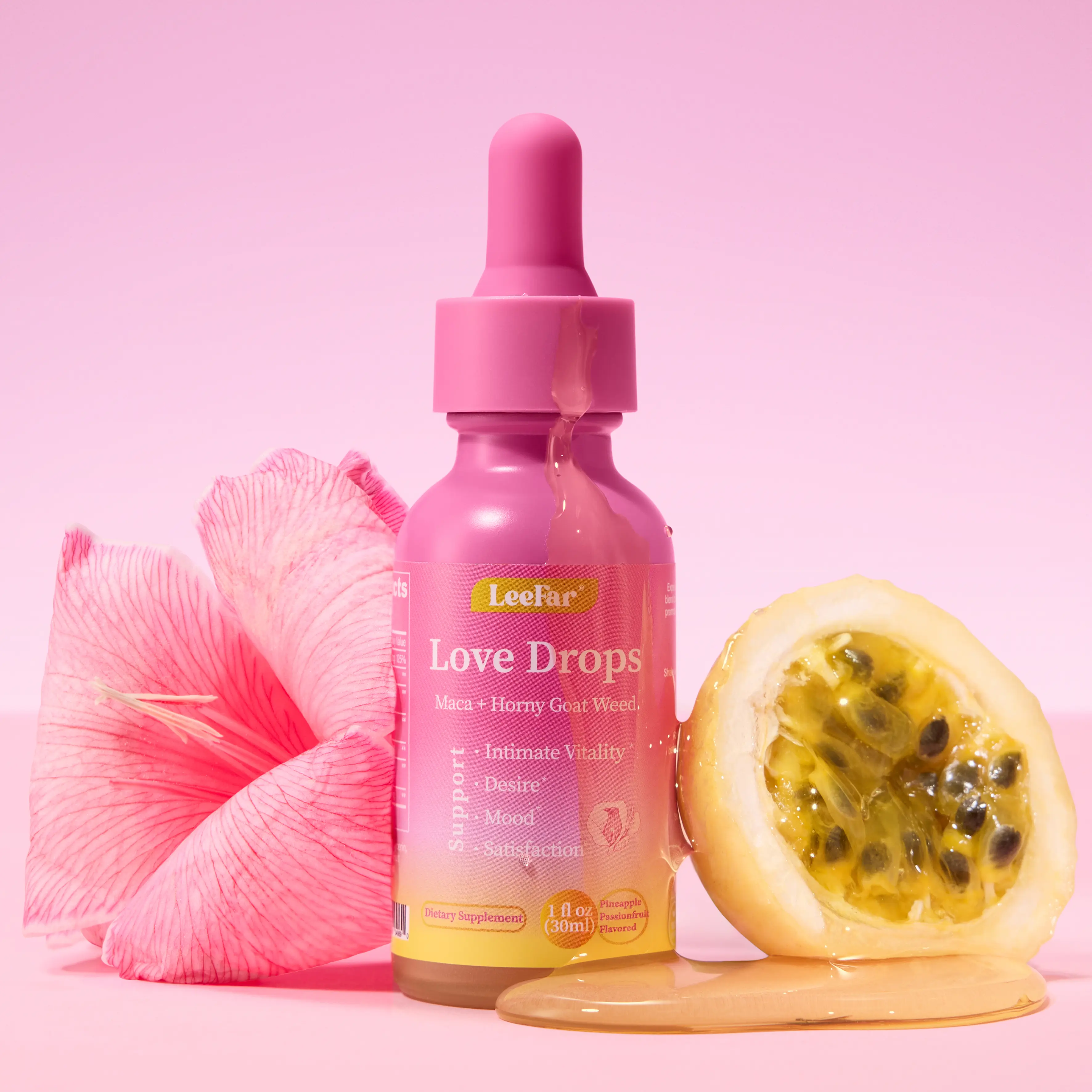 LeeFar Love Drops – Women’s Intimate Wellness Drops with Maca, Horny Goat Weed,  Ashwagandha, Damiana & Saffron for Desire, Mood, Intimate Vitality and Satisfaction – Pineapple  Passionfruit Flavor, 30 Servings