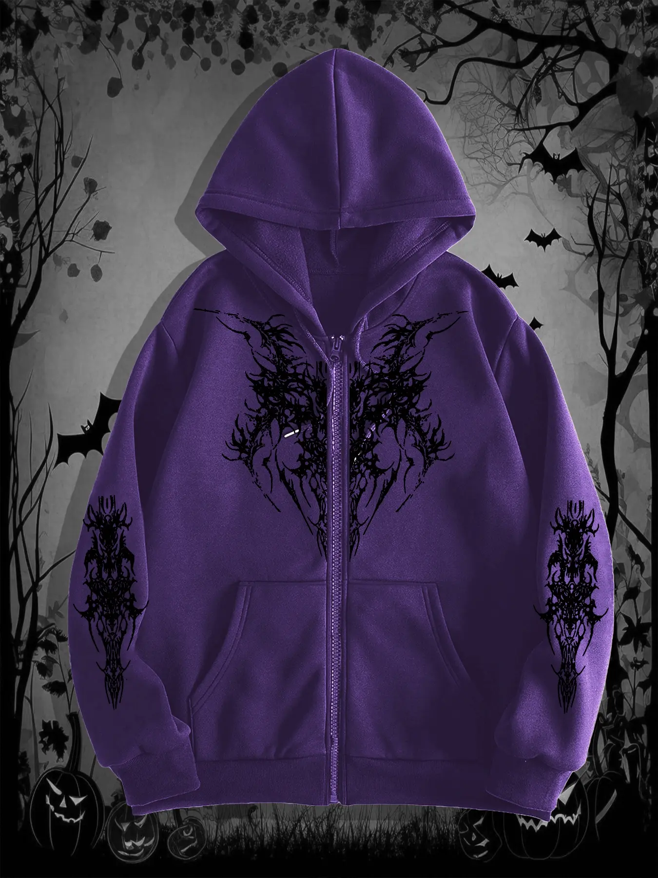 Men's Gothic Dark Style Plaid Hoodie, Fitted Street Fashion Zip-Up, Perfect for Casual & Halloween, Fall Winter Wear