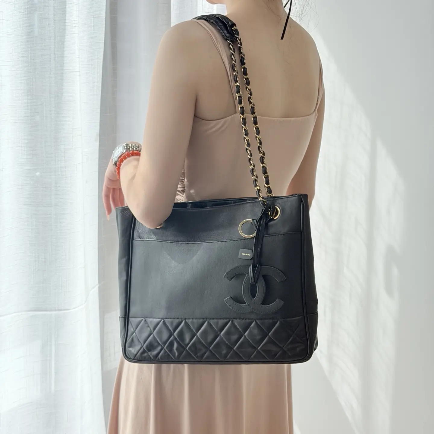 Pre-owned CHANEL CC Vintage Tote + Lambskin +Black+ Luxury Bag | 16556