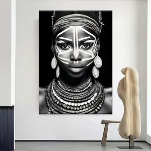 Tribal , Ethnic decoration , Artwork print , Lady art , African woman art , Black and white poster ,Unframed