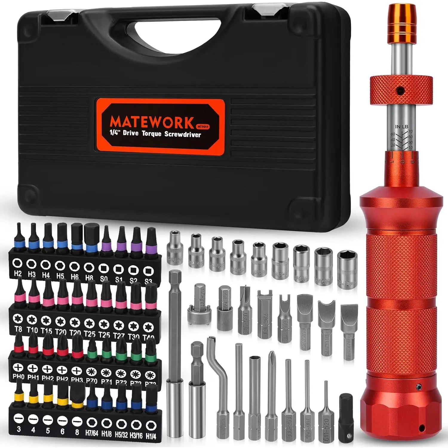 68Pcs Screwdriver Wrench Set 10-70 IN.LB, Inch Pound Driver with S2 Bits, 1/4" Drive, Quick-Release Adapter for Bike Repair, Mounting and Maintenance