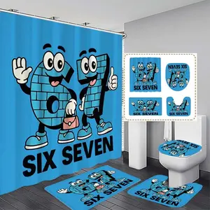 Robot Print Shower Curtain Set, Modern Bathroom Decor, Includes 12 Hooks, No Drilling Required, Multifunctional Bath Divider, Gift Idea
