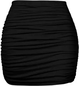 Women's Sexy High Waist Solid Tight Ruched Bodycon Mini Club Skirt with Streetwear Style Ruched Casual Clothing