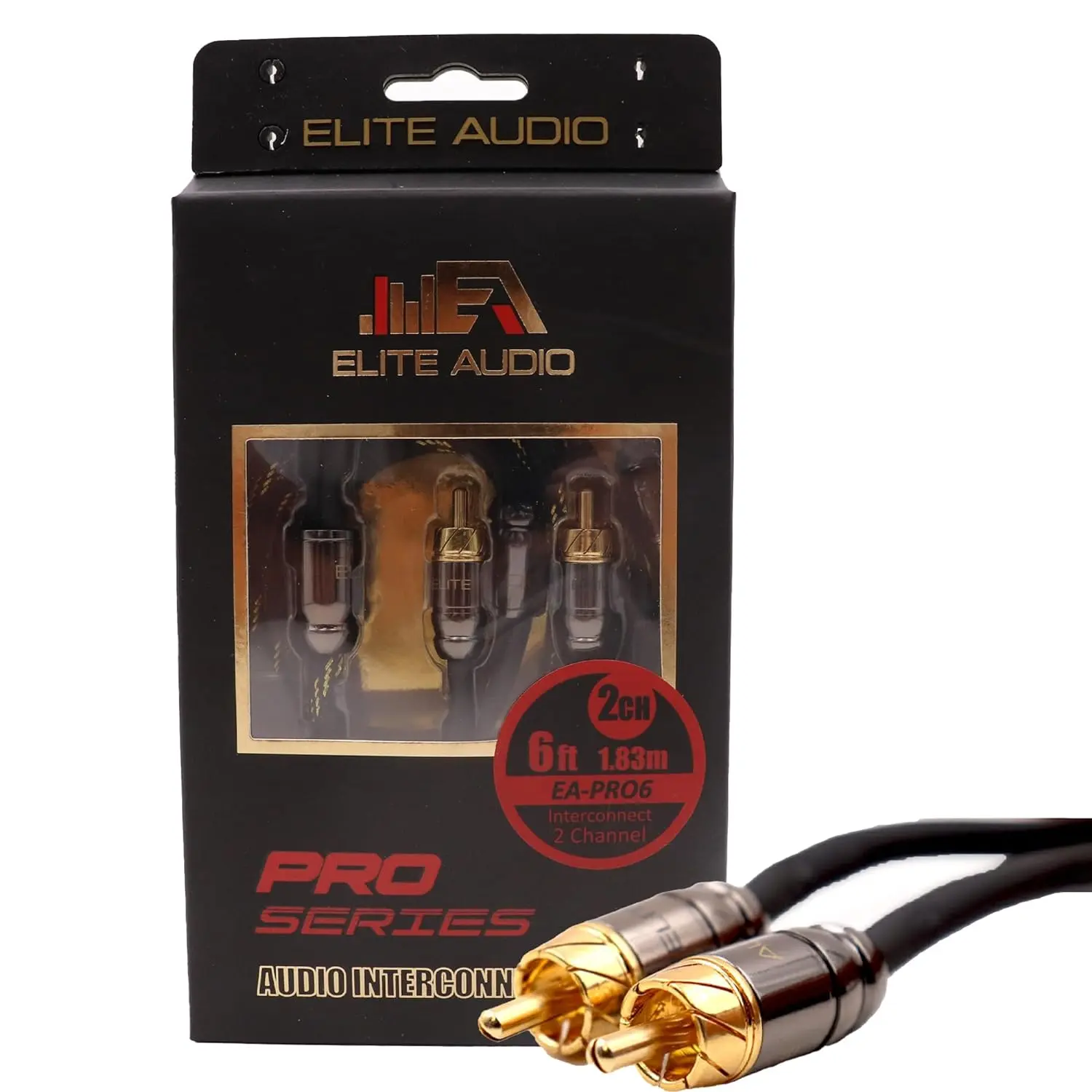 Elite Audio EA-PRO6 6ft RCA Stereo Cable - 2-Channel Car Audio Accessories, Oxygen-Free Copper, Triple Shielded, Brass Connectors, Minimal Signal Loss, Durable Professional-Grade