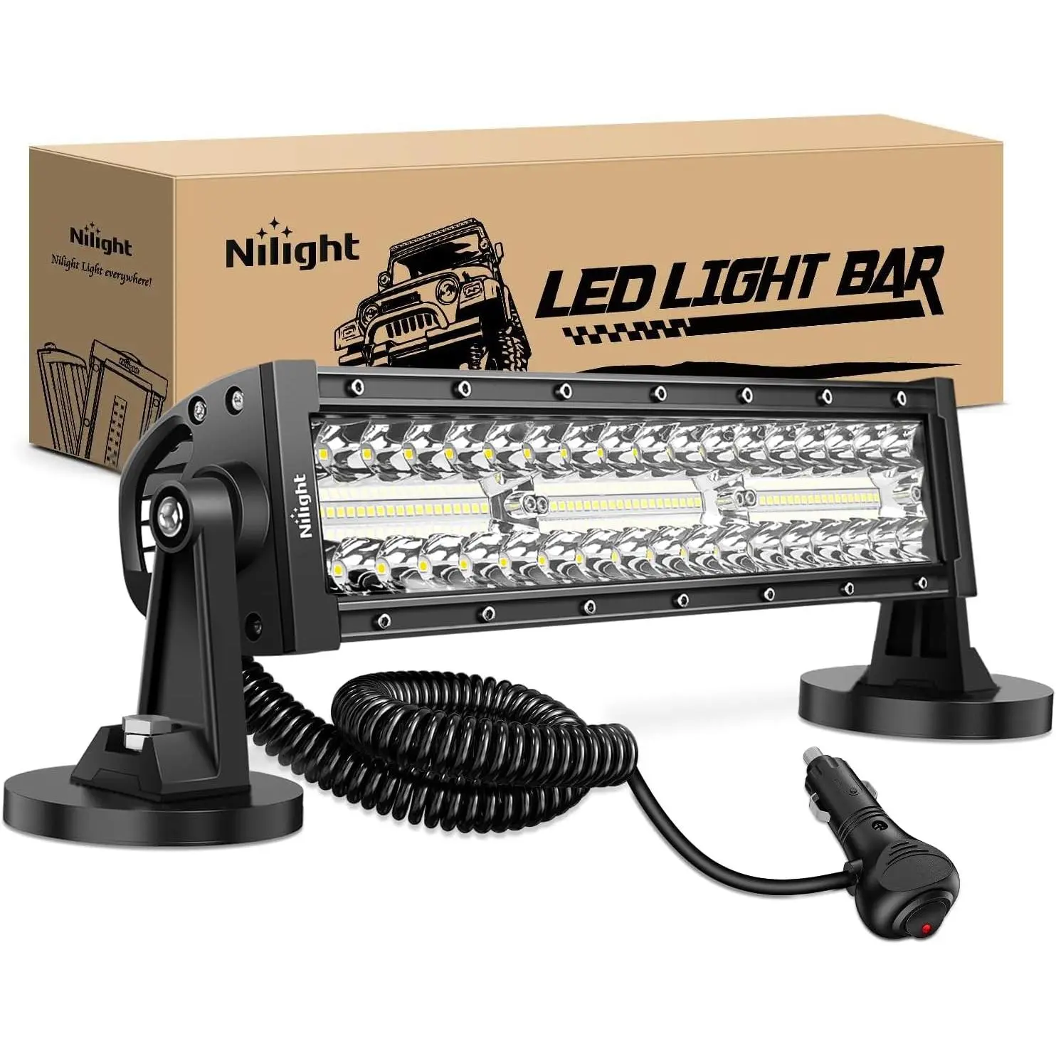 Nilight 13.5in Heavy Duty Offroad LED Light Bar, 288W Triple Row 96-LED Spot-Flood Combo, Bright Aluminum Body, Plug-and-Play Wiring, Strong Magnetic Mount, -40~85°C Fog/Driving Lights for Trucks, UTVs, Tractors