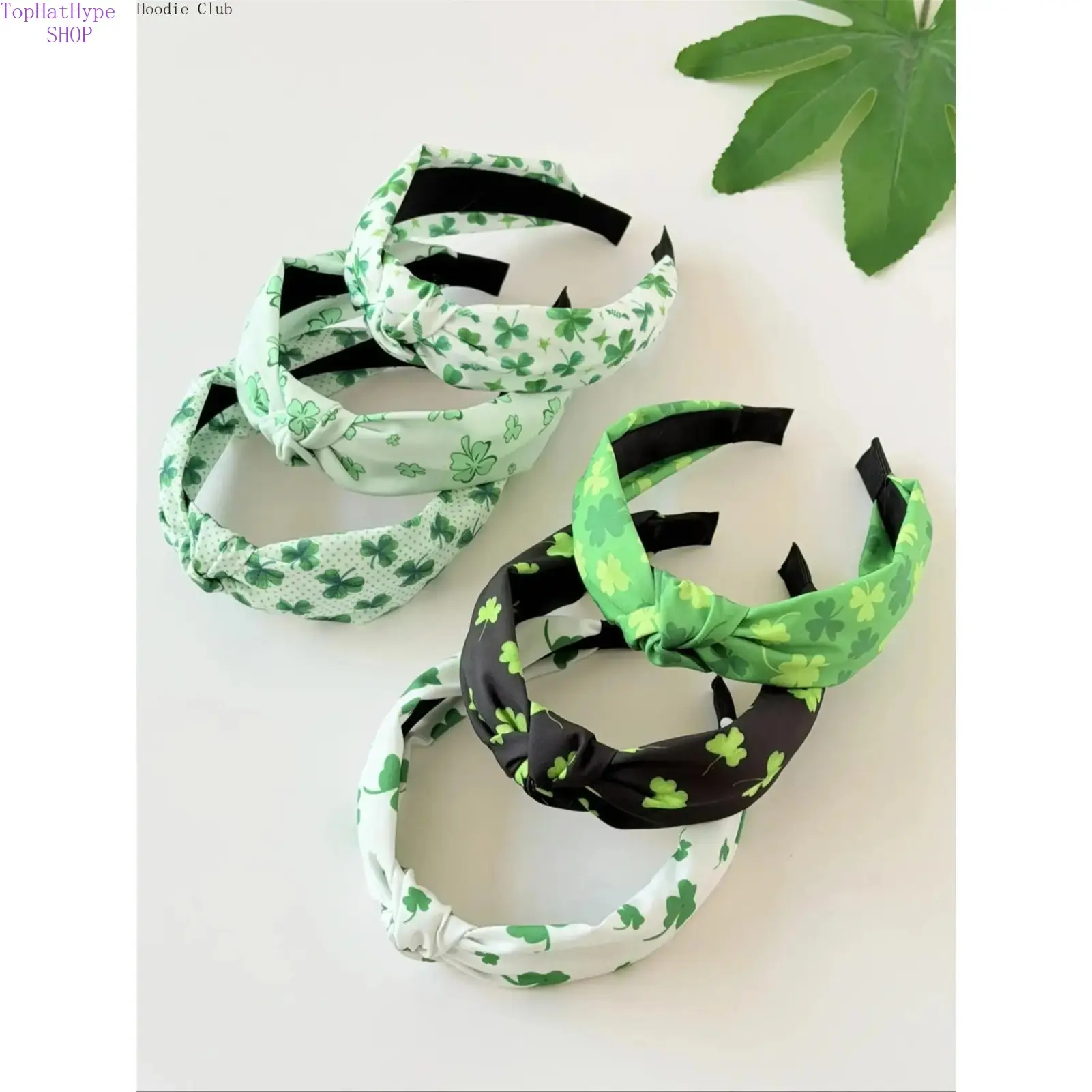 Women's Boho Knot Headbands, 6-Piece Wide Non-Slip Set with Clover Green Motif for Daily Wear, Party & Photography, Wide Headbands, Casual, Everyday, Female, Non-Slip Fit, Pressure Band, Three-Leaf Clover Green Motif