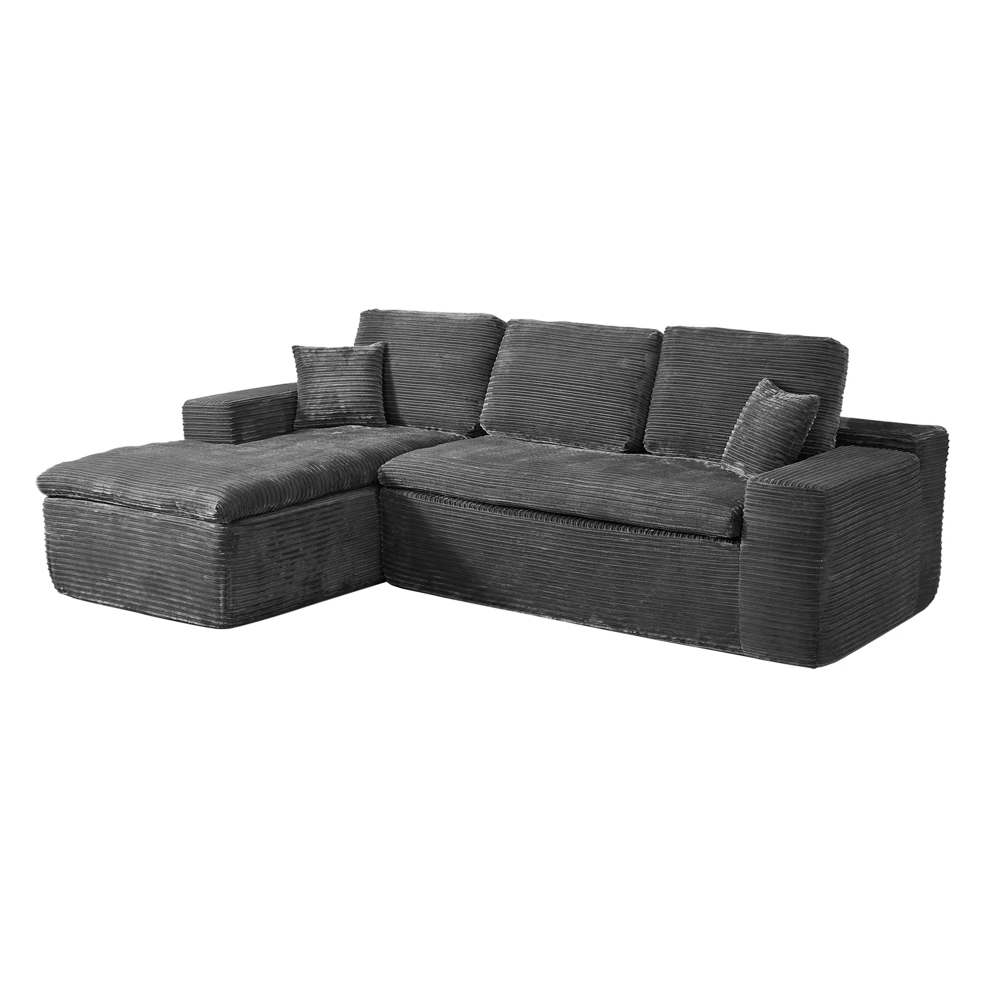 Grey Corduroy Left Chaise