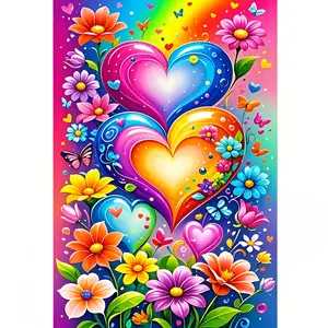 "Heart Blooming Rainbow: A Dreamy Love Song Woven by Flowers And Butterflies" Is a Large 5D Full Diamond Art Painting Kit. It Features a Frameless Mosaic Craft, Complete with Round Diamonds Diamond Painting Kits