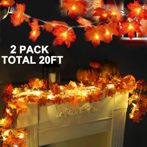 2 Pack Fall Maple Leaf Lights - 40 LED, 20Ft Waterproof Garland for Indoor & Outdoor Halloween, Thanksgiving, Autumn Home Decor
