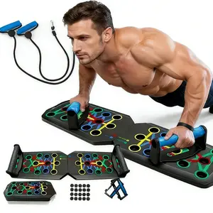 Black Foldable Push Up Training Board Heavy Duty Home Workout Equipment with Resistance Bands Intensive Strength Trainer & Cool Valentine Gift for him
