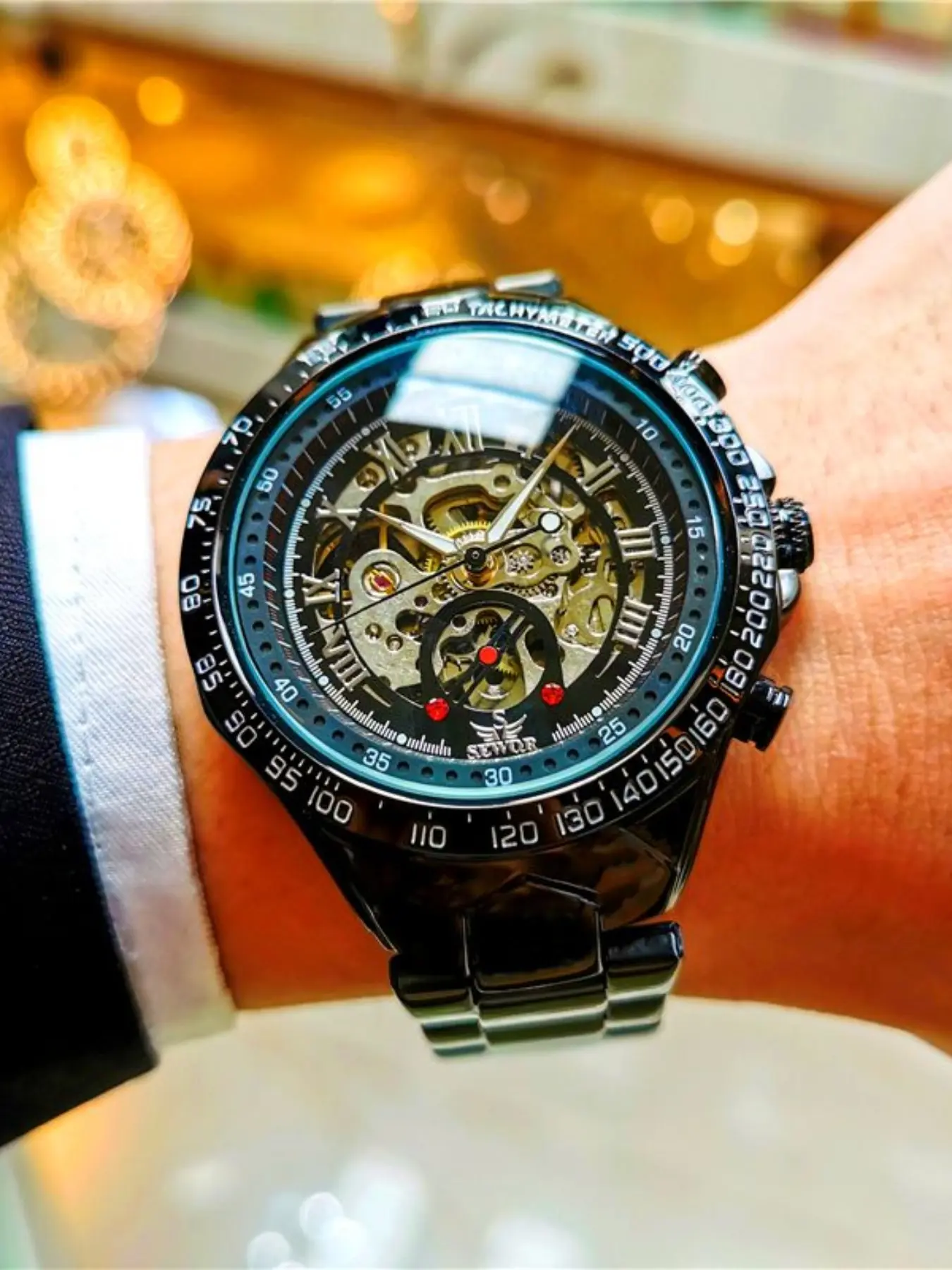 Men's Automatic Mechanical Style Skeleton Watches, Glowing Hands, Stainless Steel Strap, Round Analog Dial, Business Casual Style, Fashionable Watch, Fashionable Stylish Watch