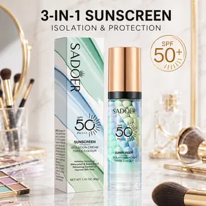 SPF 50+ PA+++ 3-in-1 Sunscreen Isolation Cream, Color Corrector Face Primer, Pre-Makeup Base for Oil Control, Moisturizing & Pore-Blurring, Luminous Even Skin Tone