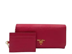Pre-owned PRADA LEATHER Small Leather Goods SAFFIANO LONG WALLET WITH CARD HOLDER PINK