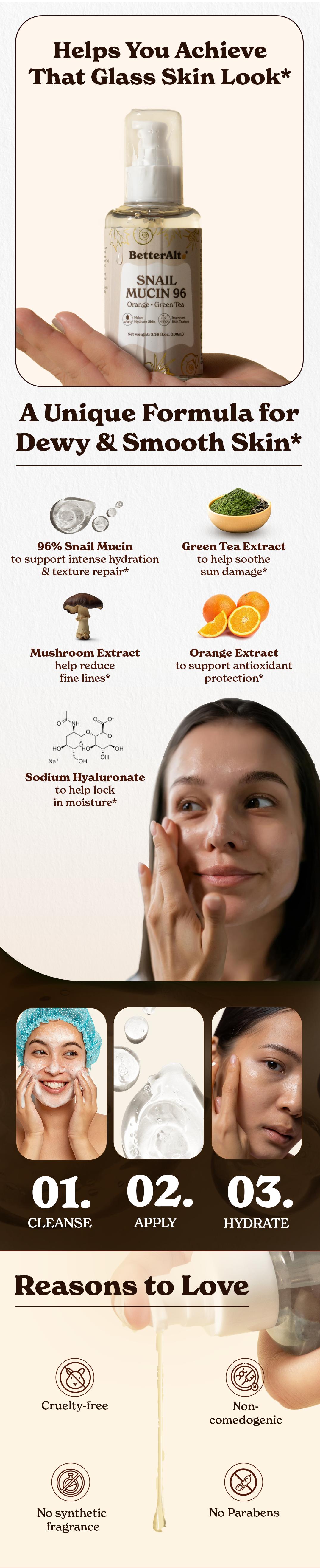 BetterAlt Snail Mucin 96 | With orange and green tea | 100 ml