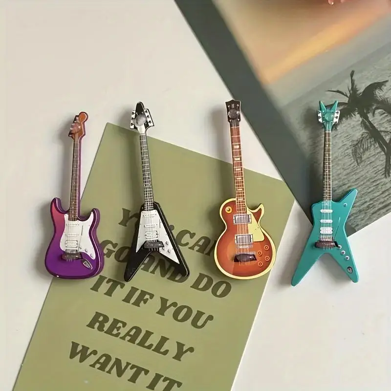Guitar Shaped Refrigerator Magnet, 4 Counts/set Creative Guitar Design Fridge Magnet, Removable Decorative Magnet for Home Kitchen Office, Music Decor