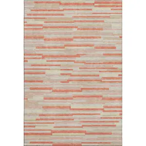 HomeRoots 671095 9x12 ft. Salmon & Beige Striped String Area Rug, Transitional Machine-Made Rectangle Rug with Washable Feature & UV Protection, String Area Rugs