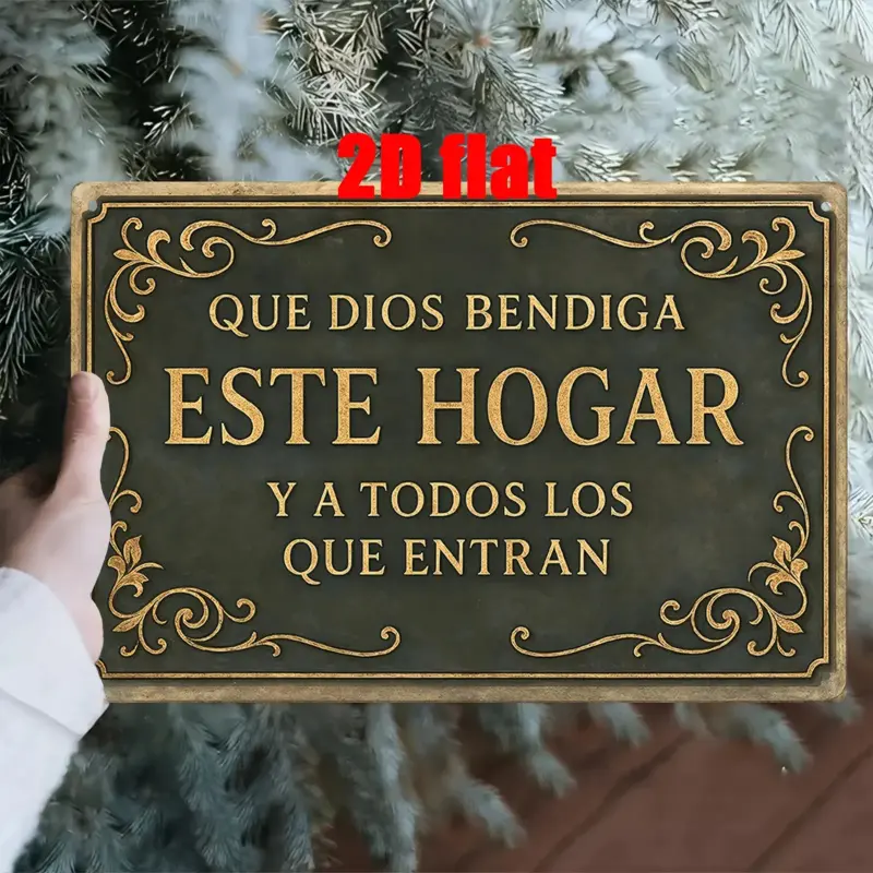 1PC 2D Flat, Metal Wall Art Sign, Religious home decor, Spiritual Decor, Spanish "God Bless This Home" Theme Iron Wall Art, Suitable for Family Prayer Room, Bedroom, Living Room, Ideal Gift for Friends, Size 7.8x 11.8inch, Room Decoration