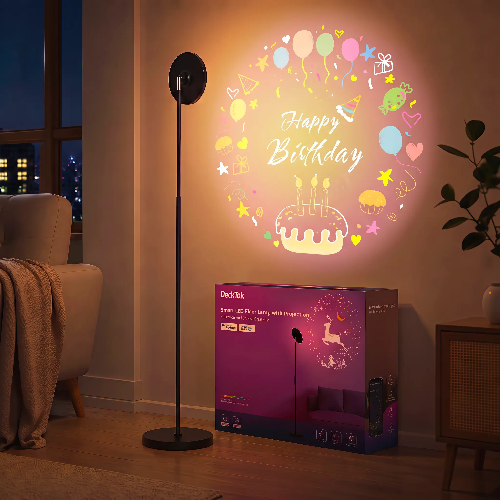 Projection Floor Lamp, 1600LM Bright Floor LED Lamp RGBWW Color Changing Adjustable Angle Floor Lamp for Bedroom Living Room Gaming Room